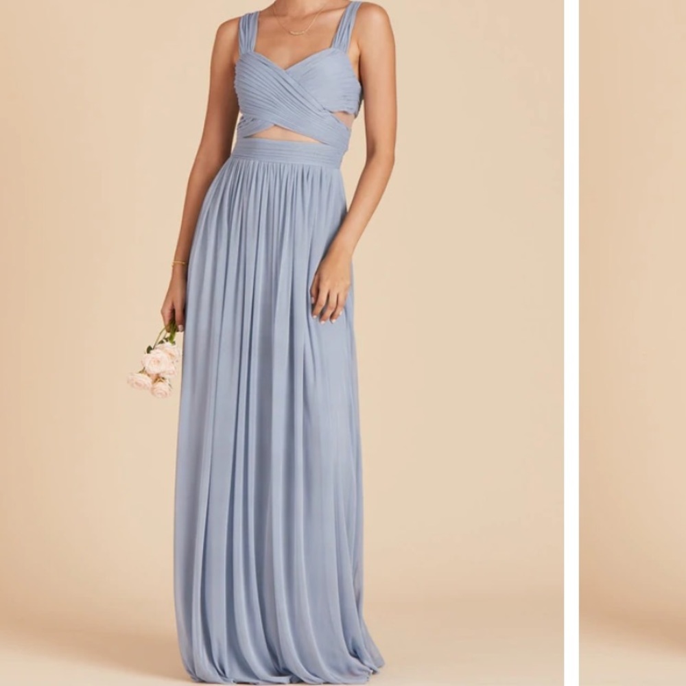 Birdy Grey Dusty Blue Bridesmaid Dress with Mesh Cutouts